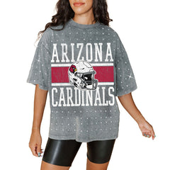 Arizona Cardinals Gameday Couture Women's Oversized Mini Rhinestone Classic T-Shirt - Gray T-shirts