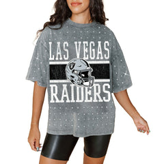 Las Vegas Raiders Gameday Couture Women's Oversized Mini Rhinestone Classic T-Shirt - Gray T-shirts