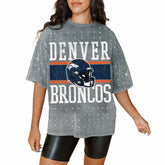Denver Broncos Gameday Couture Women's Oversized Mini Rhinestone Classic T-Shirt - Gray T-shirts