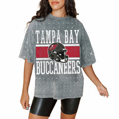 Tampa Bay Buccaneers Gameday Couture Women's Oversized Mini Rhinestone Classic T-Shirt - Gray T-shirts