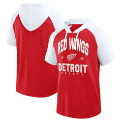 Detroit Red Wings Logo Athletic Prime Raglan Short Sleeve Pullover Hoodie - Red | US 202179725