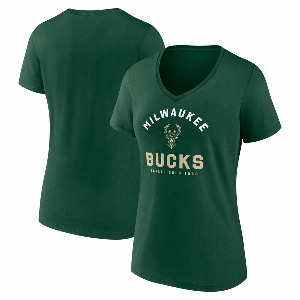 Milwaukee Bucks Logo Athletic Women's Unrivaled V-Neck T-Shirt Hunter Green