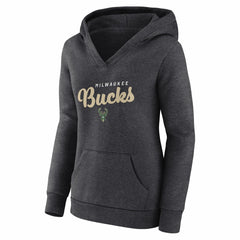 Milwaukee Bucks Logo Athletic Women's Triumphant V-Neck Pullover Hoodie Heather Charcoal
