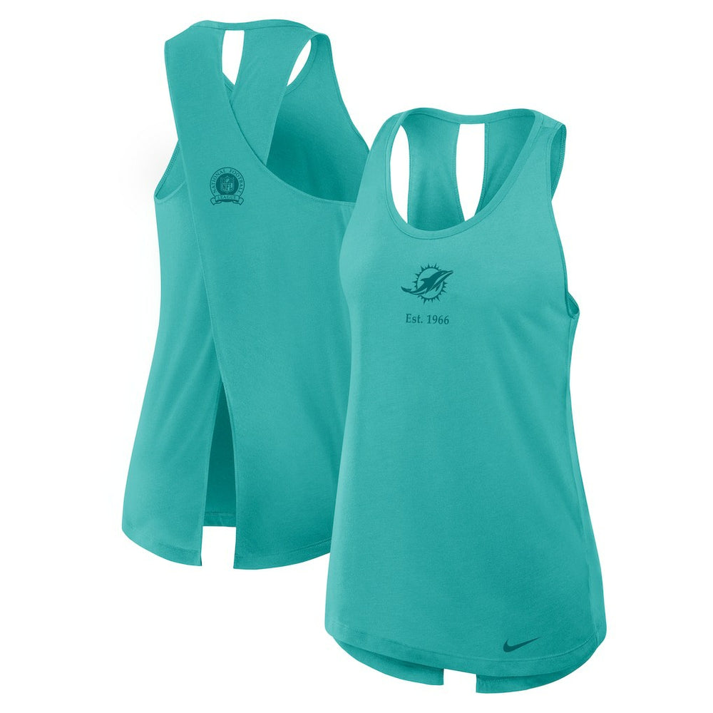 Miami Dolphins Women's Glory Open-Back Crisscross Dri-FIT Tank Top - Aqua Tops