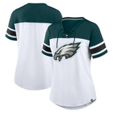 Philadelphia Eagles Women's Athena Rhinestone Lace-Up V-Neck T-Shirt - White/Midnight Green T-shirts