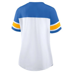 Los Angeles Chargers Women's Athena Rhinestone Lace-Up V-Neck T-Shirt - White/Powder Blue T-shirts