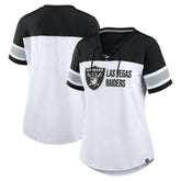 Las Vegas Raiders Women's Athena Lace-Up V-Neck T-Shirt - White/Black T-shirts
