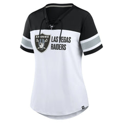 Las Vegas Raiders Women's Athena Lace-Up V-Neck T-Shirt - White/Black T-shirts