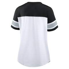 Las Vegas Raiders Women's Athena Lace-Up V-Neck T-Shirt - White/Black T-shirts