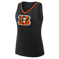 Cincinnati Bengals Logo Athletic Women's Stellar Win V-Neck Tank Top - Black Tops