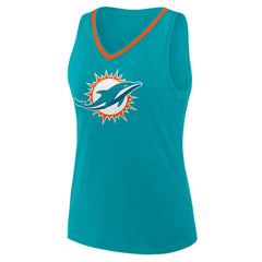 Miami Dolphins Logo Athletic Women's Stellar Win V-Neck Tank Top - Aqua Tops