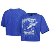 Detroit Lions New Era Women's Cropped Boxy Sport Classics Mineral Wash T-Shirt - Blue T-shirts