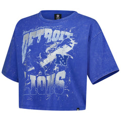 Detroit Lions New Era Women's Cropped Boxy Sport Classics Mineral Wash T-Shirt - Blue T-shirts
