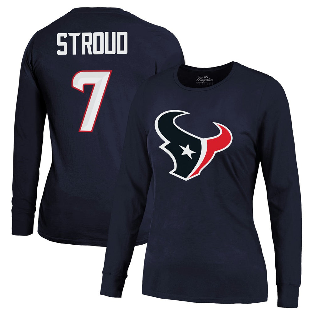 C.J. Stroud Houston Texans Majestic Threads Women's Player Name & Number Long Sleeve T-Shirt - Navy T-shirts