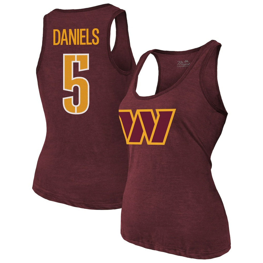 Jayden Daniels Washington Commanders Majestic Threads Women's Name & Number Tri-Blend Scoop Neck Tank Top - Burgundy Tops
