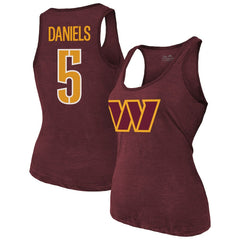 Jayden Daniels Washington Commanders Majestic Threads Women's Name & Number Tri-Blend Scoop Neck Tank Top - Burgundy Tops