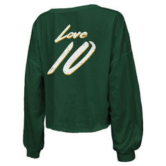 Jordan Love Green Bay Packers Majestic Threads Women's Name & Number Off-Shoulder Script Cropped Long Sleeve Relaxed V-Neck T-Shirt - Green T-shirts