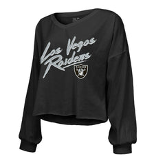 Maxx Crosby Las Vegas Raiders Majestic Threads Women's Name & Number Off-Shoulder Script Cropped Long Sleeve Relaxed V-Neck T-Shirt - Black T-shirts