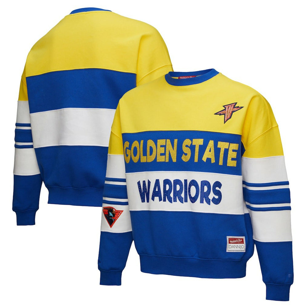 Golden State Warriors x DANNIJO Women's Blocked Pullover Sweatshirt Gold/Royal - Mitchell & Ness outlet