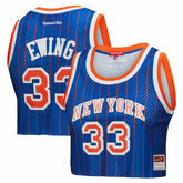 Patrick Ewing New York Knicks x DANNIJO Women's Fashion Cropped Basketball Jersey Royal - Mitchell & Ness