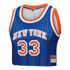 Patrick Ewing New York Knicks x DANNIJO Women's Fashion Cropped Basketball Jersey Royal - Mitchell & Ness
