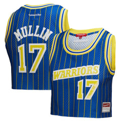 Chris Mullin Golden State Warriors x DANNIJO Women's Fashion Cropped Basketball Jersey Royal - Mitchell & Ness