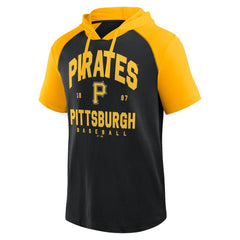 Pittsburgh Pirates Logo Athletic Prime Raglan Short Sleeve Hoodie T-Shirt - Black Hoodies