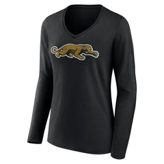 Jacksonville Jaguars Women's Classic Logo Long Sleeve V-Neck T-Shirt - Black T-shirts
