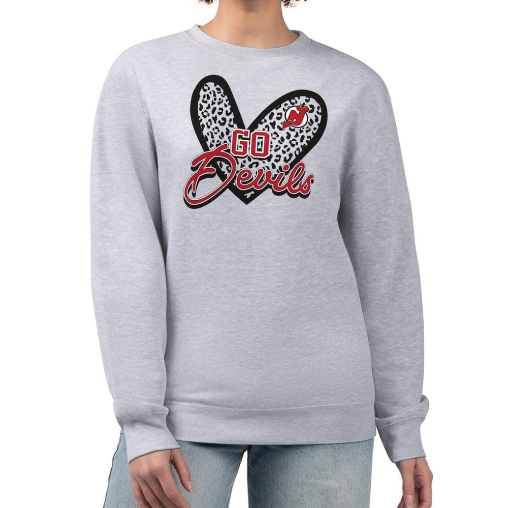 New Jersey Devils G-III 4Her by Carl Banks Women's Animal Print Heart Fleece Pullover Sweatshirt - Heather Gray | US 202213841