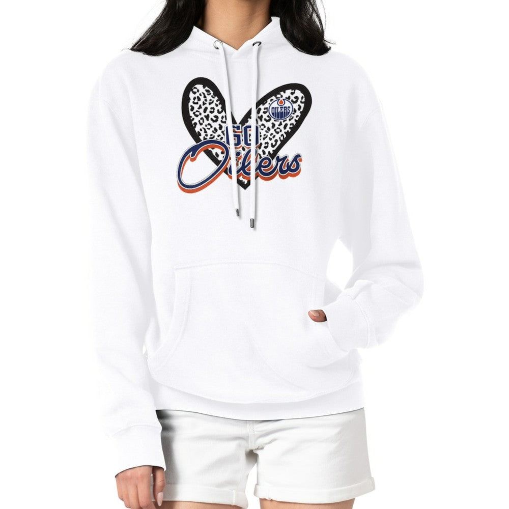 Edmonton Oilers G-III 4Her by Carl Banks Women's Animal Print Heart Fleece Pullover Hoodie - White | US 202214022