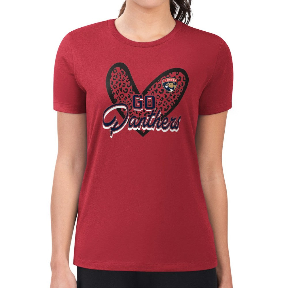 Florida Panthers G-III 4Her by Carl Banks Women's Super-Slim Fit Lightweight Animal Print Heart T-Shirt - Red | US 202214118