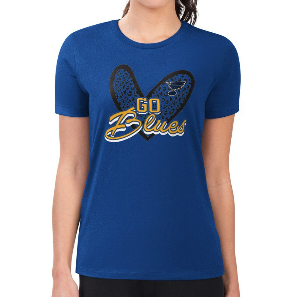 St. Louis Blues G-III 4Her by Carl Banks Women's Super-Slim Fit Lightweight Animal Print Heart T-Shirt - Blue | US 202214149