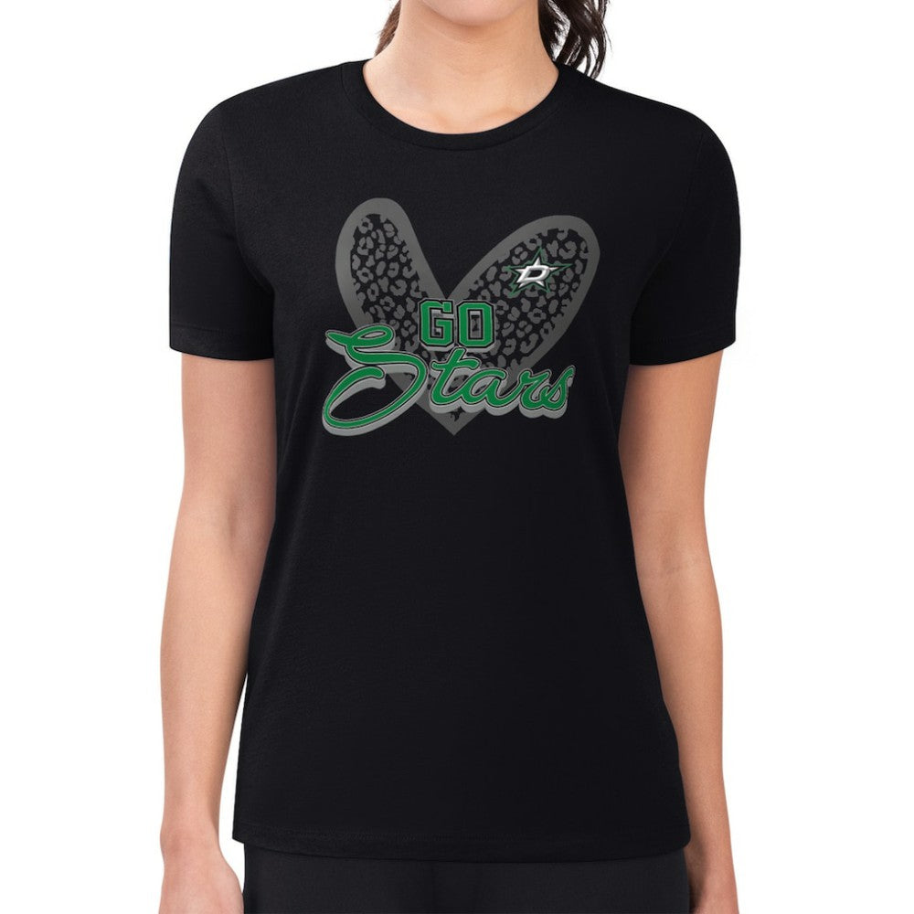 Dallas Stars G-III 4Her by Carl Banks Women's Super-Slim Fit Lightweight Animal Print Heart T-Shirt - Black | US 202214154