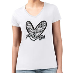 Los Angeles Kings G-III 4Her by Carl Banks Women's Super-Slim Fit Lightweight Animal Print Heart V-Neck T-Shirt - White | US 202214218