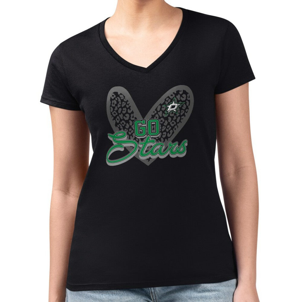 Dallas Stars G-III 4Her by Carl Banks Women's Super-Slim Fit Lightweight Animal Print Heart V-Neck T-Shirt - Black | US 202214244