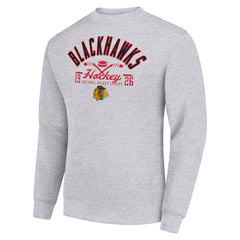 Chicago Blackhawks Starter Stick And Puck Logo Fleece Pullover Sweatshirt - Heather Gray | US 202215821
