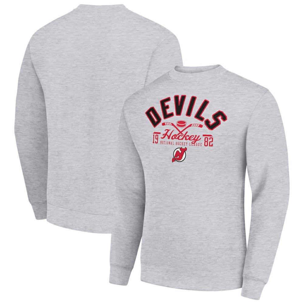 New Jersey Devils Starter Stick And Puck Logo Fleece Pullover Sweatshirt - Heather Gray | US 202215834