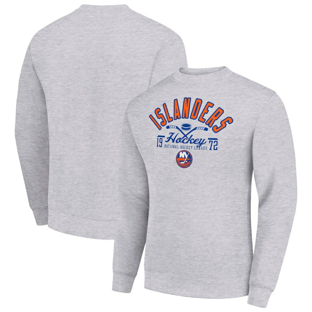 New York Islanders Starter Stick And Puck Logo Fleece Pullover Sweatshirt - Heather Gray | US 202215836