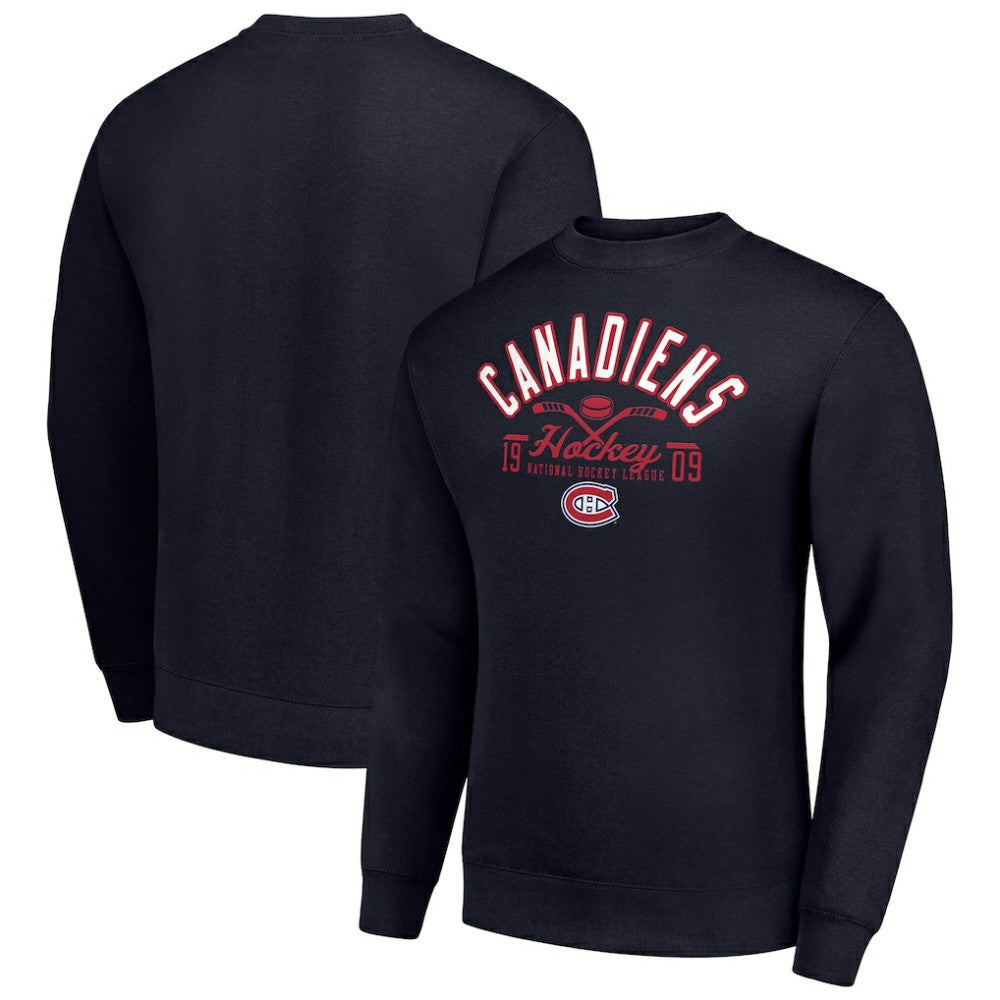 Montreal Canadiens Starter Stick And Puck Logo Fleece Pullover Sweatshirt - Navy | US 202215866