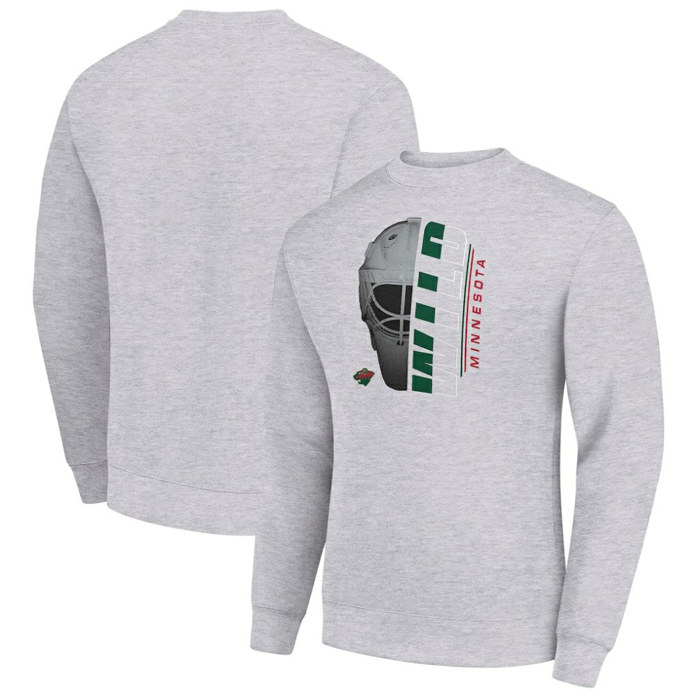 Minnesota Wild Starter Half Helmet Team Logo Pullover Sweatshirt - Heather Gray | US 202216033