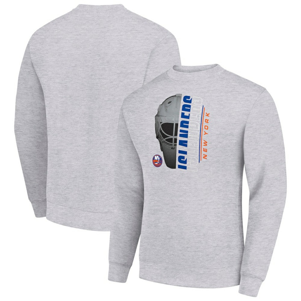 New York Islanders Starter Half Helmet Team Logo Pullover Sweatshirt - Heather Gray | US 202216042