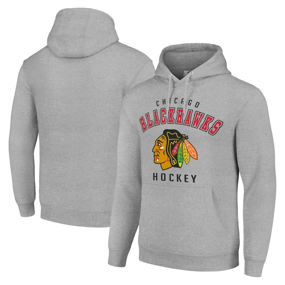 Chicago Blackhawks Starter Logo Pullover Hoodie - Heather Gray | US 202216325