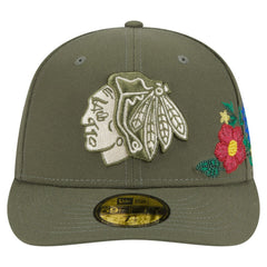 Chicago Blackhawks New Era Tonal Florals 59FIFTY Fitted Hat - Olive | US 202223632