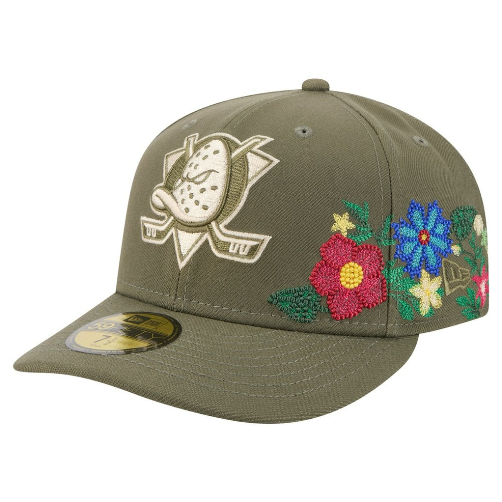 Anaheim Ducks New Era Tonal Florals 59FIFTY Fitted Hat - Olive | US 202223639