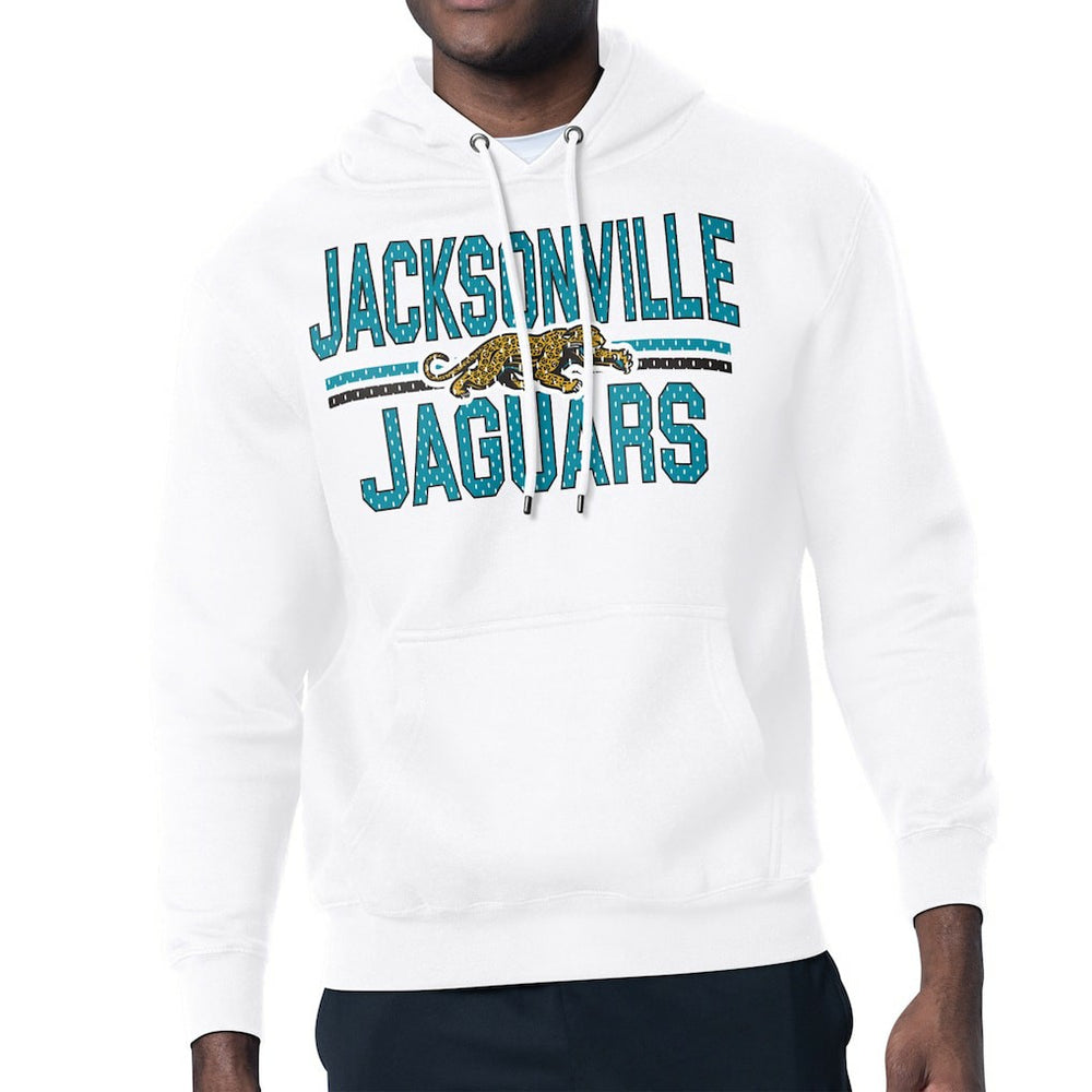Jacksonville Jaguars Starter Mesh Look Retro Team Logo Pullover Hoodie - White Hoodies