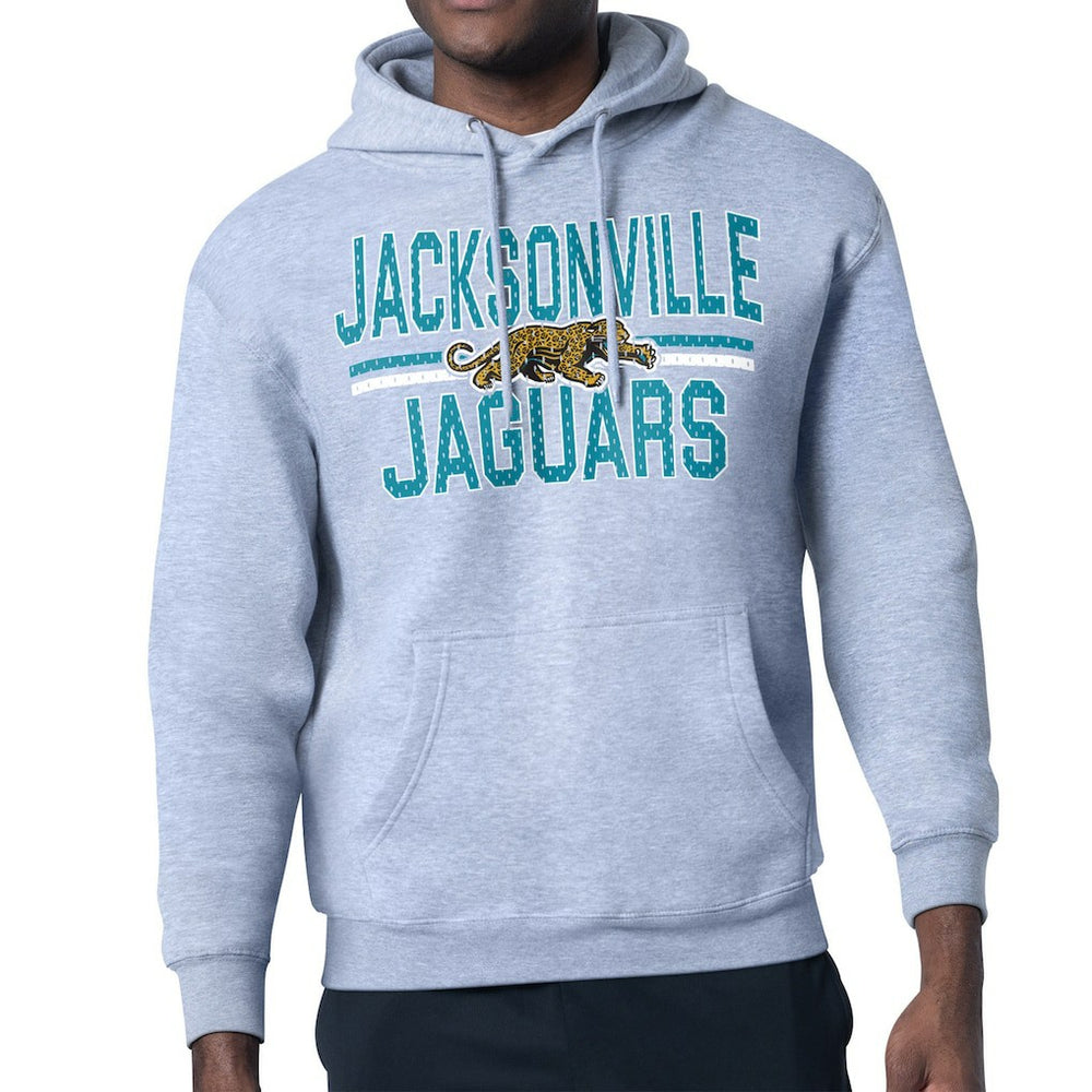 Jacksonville Jaguars Starter Mesh Look Retro Team Logo Pullover Hoodie - Heather Gray Hoodies