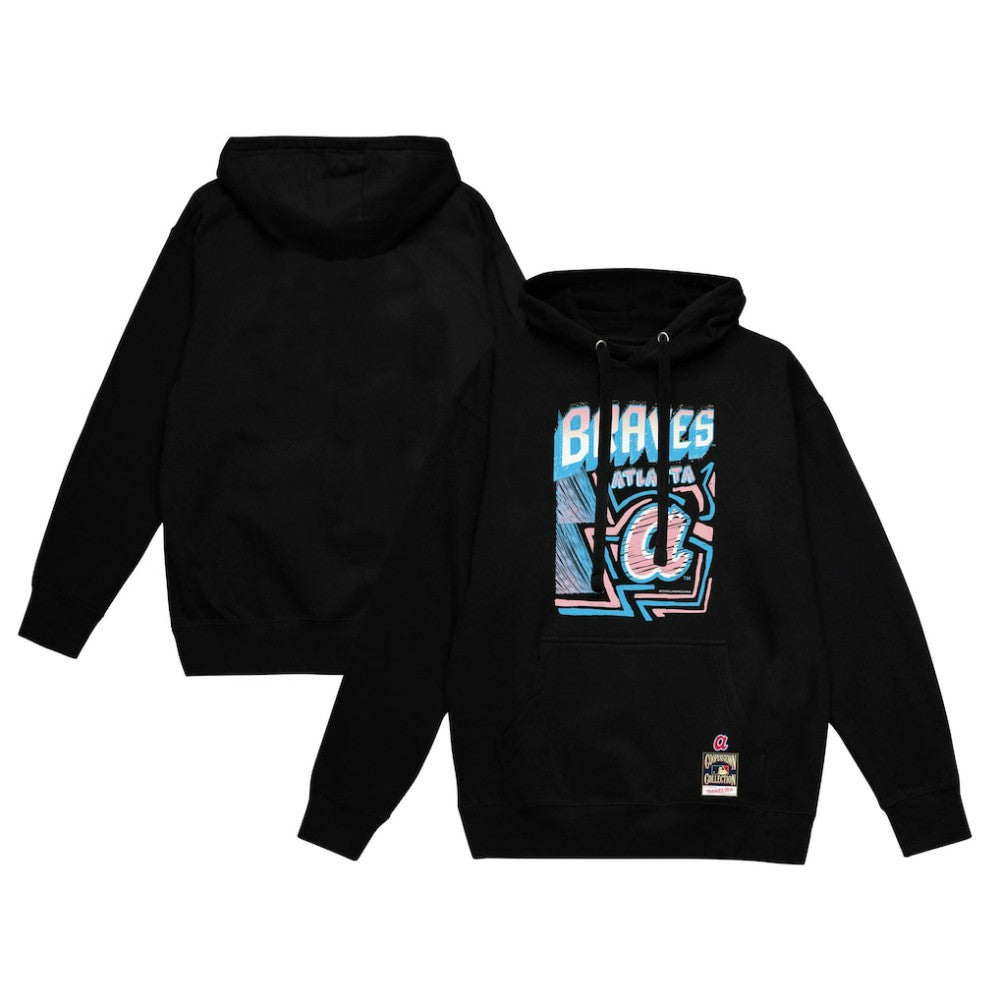 Atlanta Braves Mitchell & Ness Sidewalk Sketch Pullover Hoodie - Black Hoodies