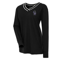 Colorado Rockies Antigua Women's Symbolic Long Sleeve V-Neck Top - Black Tops