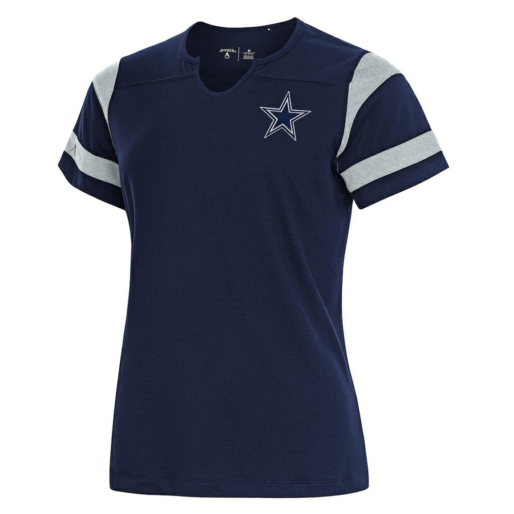 Dallas Cowboys Antigua Women's Encounter Short Sleeve Notch Neck Top - Navy Tops