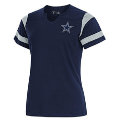 Dallas Cowboys Antigua Women's Encounter Short Sleeve Notch Neck Top - Navy Tops
